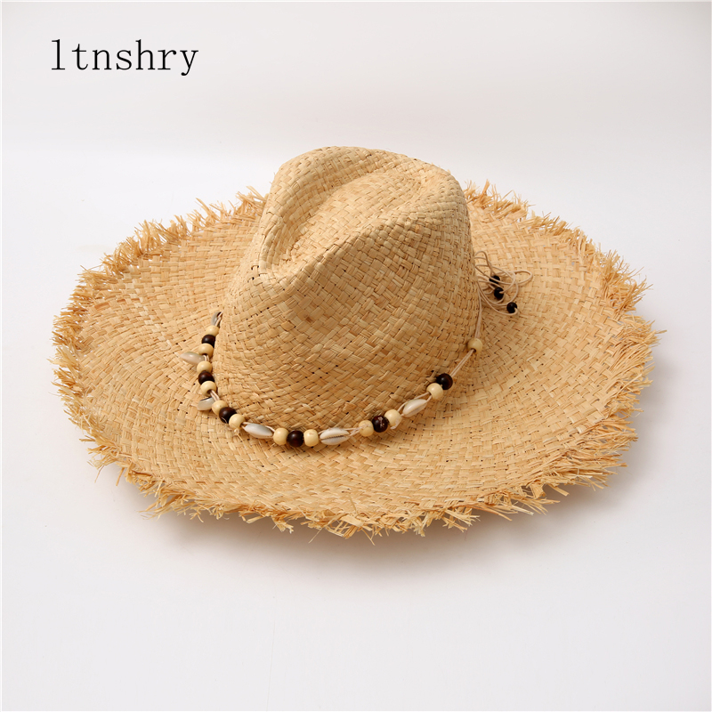 Bucket Hat Straw - Zomerse effenkleurige handgemaakte raffia zonnehoeden met