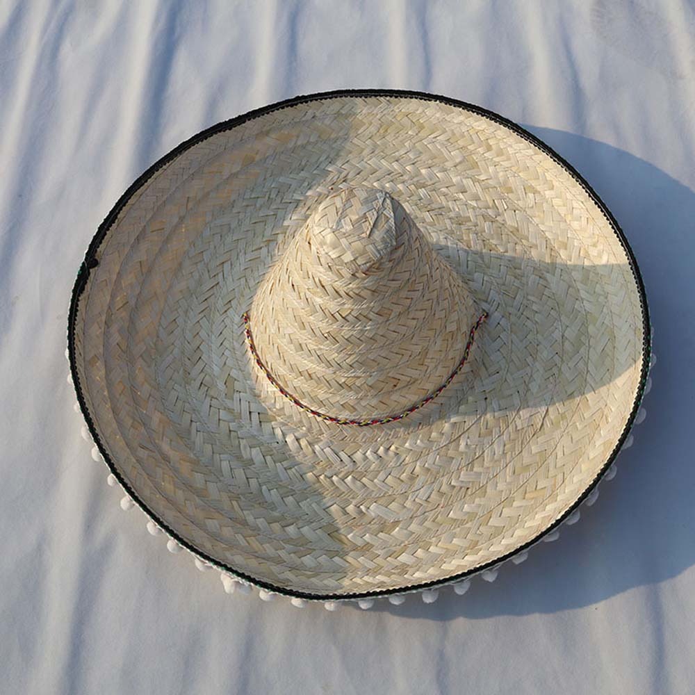 Bucket Hat Straw - Brede rand Mexicaanse feesthoed van natuurlijk